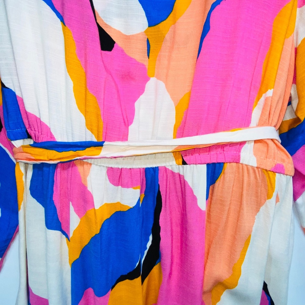 AVA & VIV Women Multicolor Abstract Print Wrap Dress Long Sleeve Belted Size 4X - Picture 8 of 10